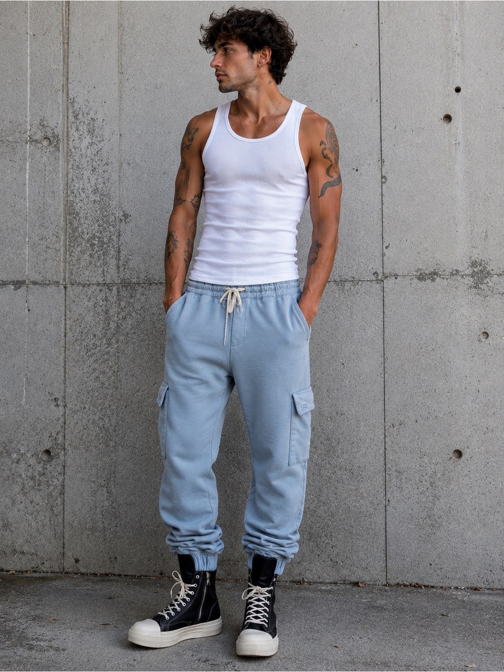 RSQ Dusty Blue Drawstring Cargo Joggers